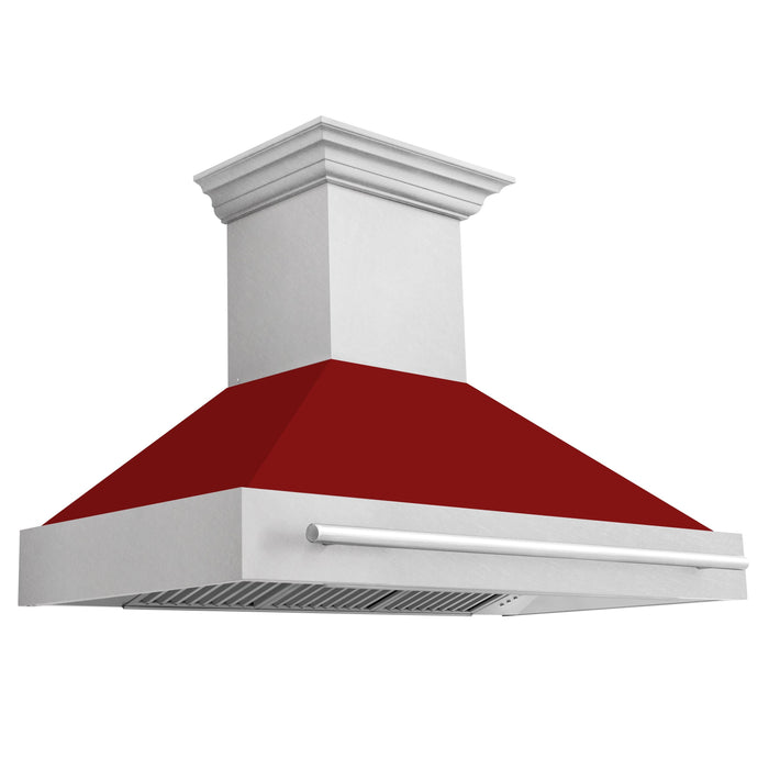 ZLINE 48" Wall Mount Range Hood in DuraSnow® Stainless Steel with Red Gloss Shell, 8654SNX-RG-48