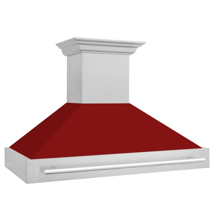 ZLINE 48" Wall Mount Range Hood in DuraSnow® Stainless Steel with Red Gloss Shell, 8654SNX-RG-48