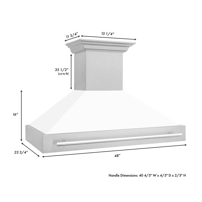 ZLINE 48" Wall Mount Range Hood in DuraSnow® Stainless Steel White Matte Shell, 8654SNX-WM-48