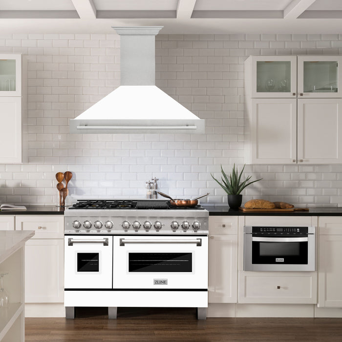 ZLINE 48" Wall Mount Range Hood in DuraSnow® Stainless Steel White Matte Shell, 8654SNX-WM-48