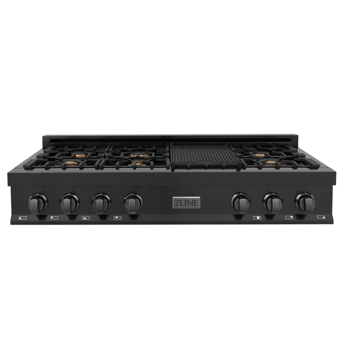 ZLINE 48" Rangetop In Black Stainless Steel With 7 Gas Brass Burners, RTB-BR-48