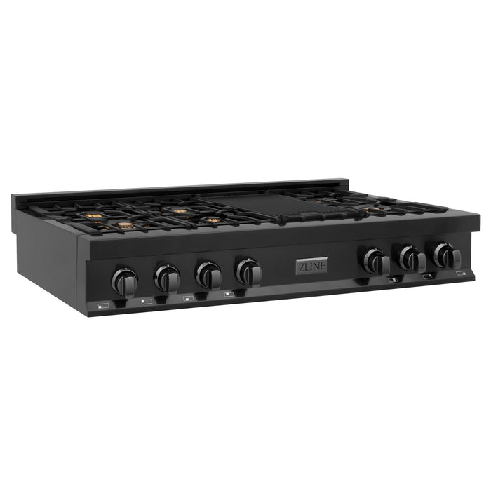 ZLINE 48" Rangetop In Black Stainless Steel With 7 Gas Brass Burners, RTB-BR-48