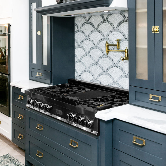 ZLINE 48" Rangetop In Black Stainless Steel With 7 Gas Brass Burners, RTB-BR-48