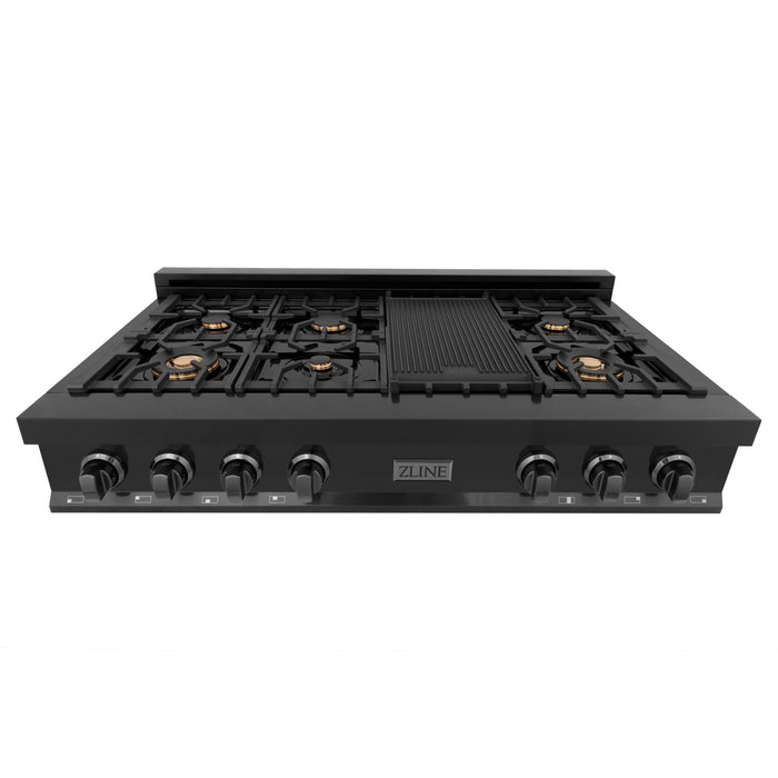 ZLINE 48" Rangetop In Black Stainless Steel With 7 Gas Brass Burners, RTB-BR-48