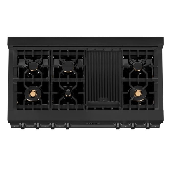 ZLINE 48" Rangetop In Black Stainless Steel With 7 Gas Brass Burners, RTB-BR-48