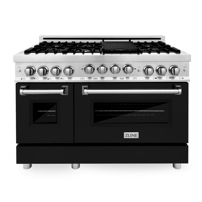 ZLINE 48" All Gas Range in Stainless Steel and Black Matte Doors, RG-BLM-48