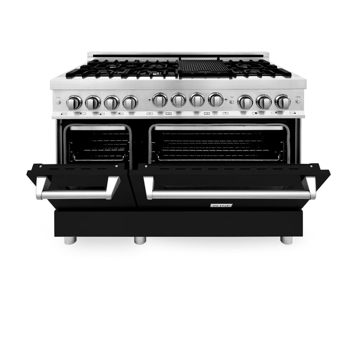 ZLINE 48" All Gas Range in Stainless Steel and Black Matte Doors, RG-BLM-48