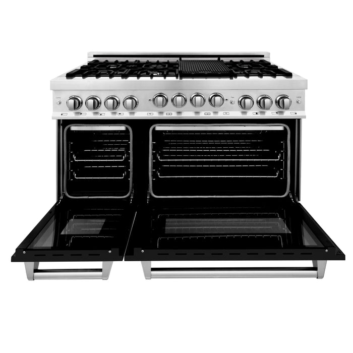 ZLINE 48" All Gas Range in Stainless Steel and Black Matte Doors, RG-BLM-48