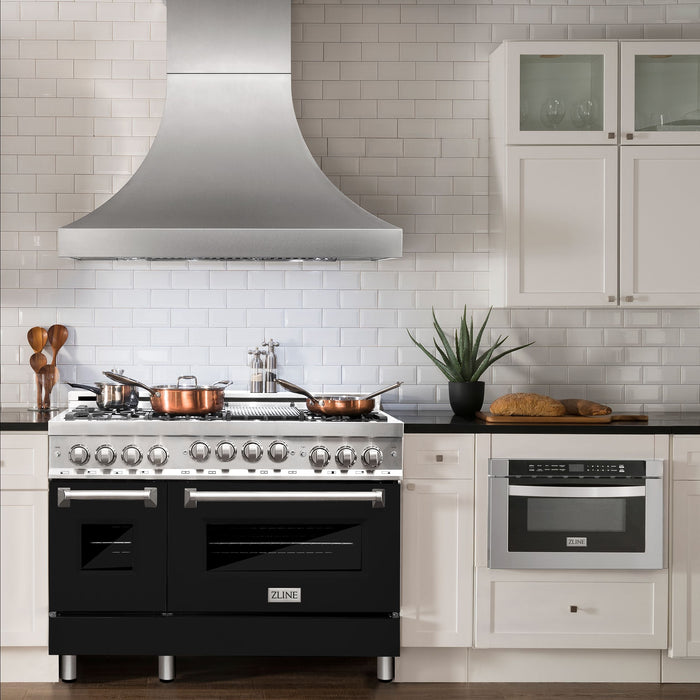 ZLINE 48" All Gas Range in Stainless Steel and Black Matte Doors, RG-BLM-48