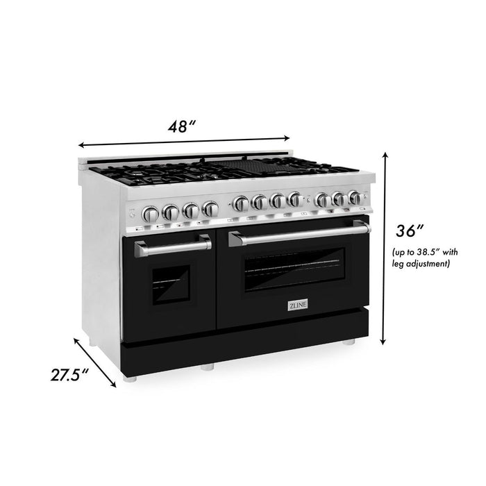 ZLINE 48" All Gas Range in Stainless Steel and Black Matte Doors, RG-BLM-48