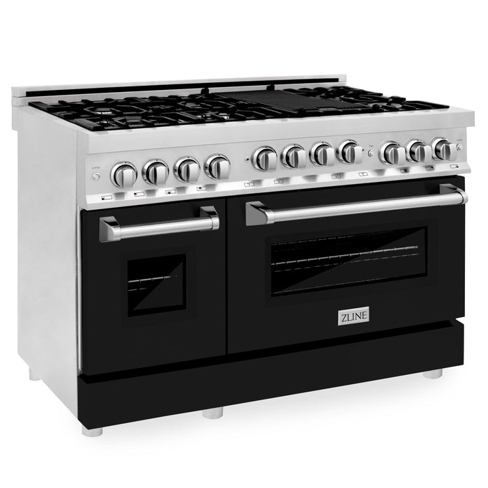 ZLINE 48" All Gas Range in Stainless Steel and Black Matte Doors, RG-BLM-48