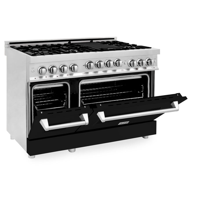 ZLINE 48" All Gas Range in Stainless Steel and Black Matte Doors, RG-BLM-48