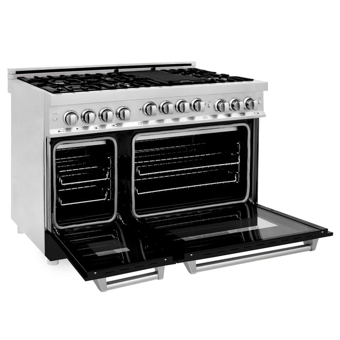 ZLINE 48" All Gas Range in Stainless Steel and Black Matte Doors, RG-BLM-48