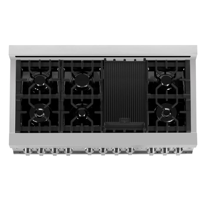 ZLINE 48" All Gas Range in Stainless Steel and Black Matte Doors, RG-BLM-48