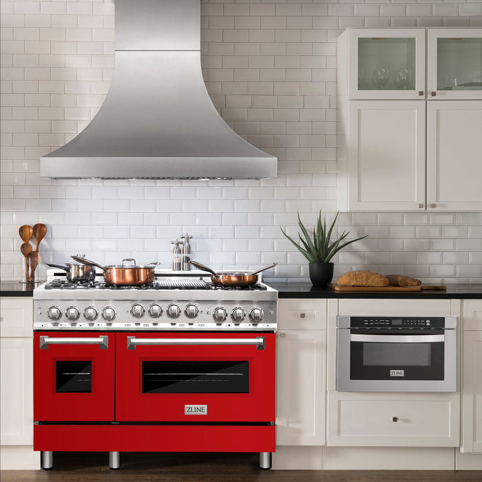 ZLINE 48" All Gas Range in Stainless Steel and Red Gloss Doors, RG-RG-48