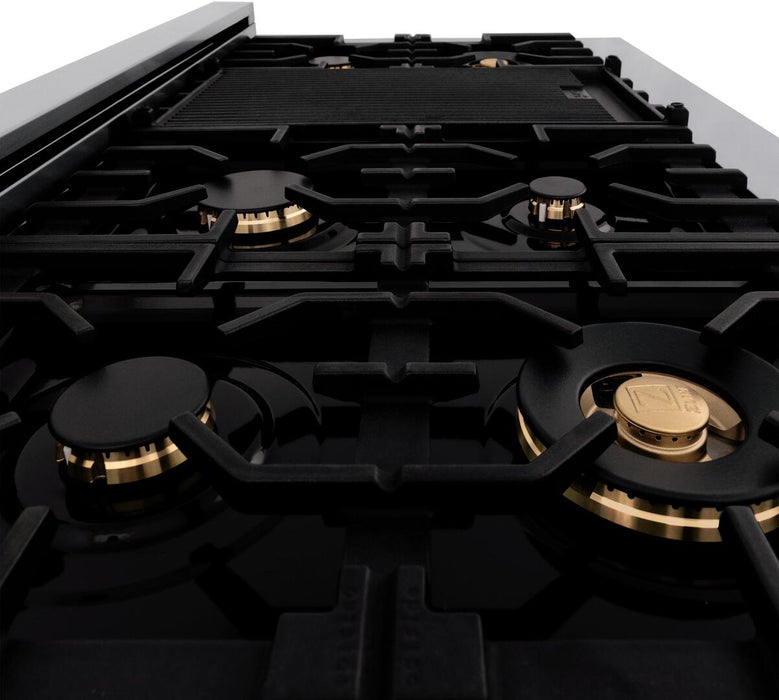 ZLINE 48" Autograph Edition All Gas Range in Stainless Steel with White Matte Doors and Champagne Bronze Accents, RGZ-WM-48-CB