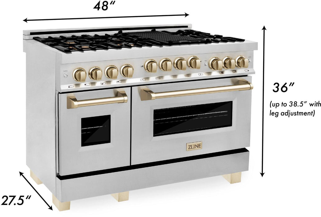 ZLINE 48" Autograph Edition All Gas Range in Stainless Steel with White Matte Doors and Champagne Bronze Accents, RGZ-WM-48-CB