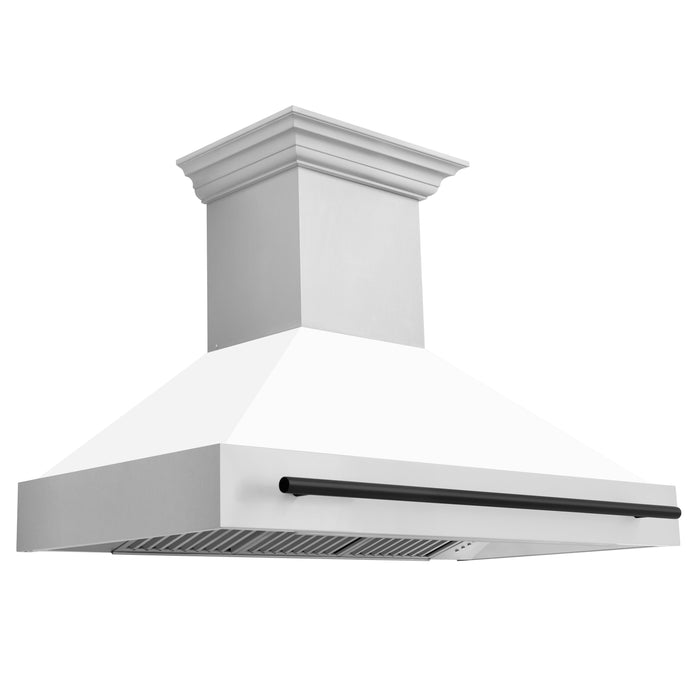 ZLINE 48" Autograph Edition Wall Mount Range Hood with White Matte Shell and Matte Black Handle, 8654STZ-WM48-MB