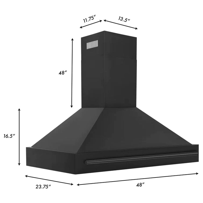 ZLINE 48" Wall Mount Range Hood in Black Stainless Steel with Black Stainless Steel Handle, BS655-48-BS