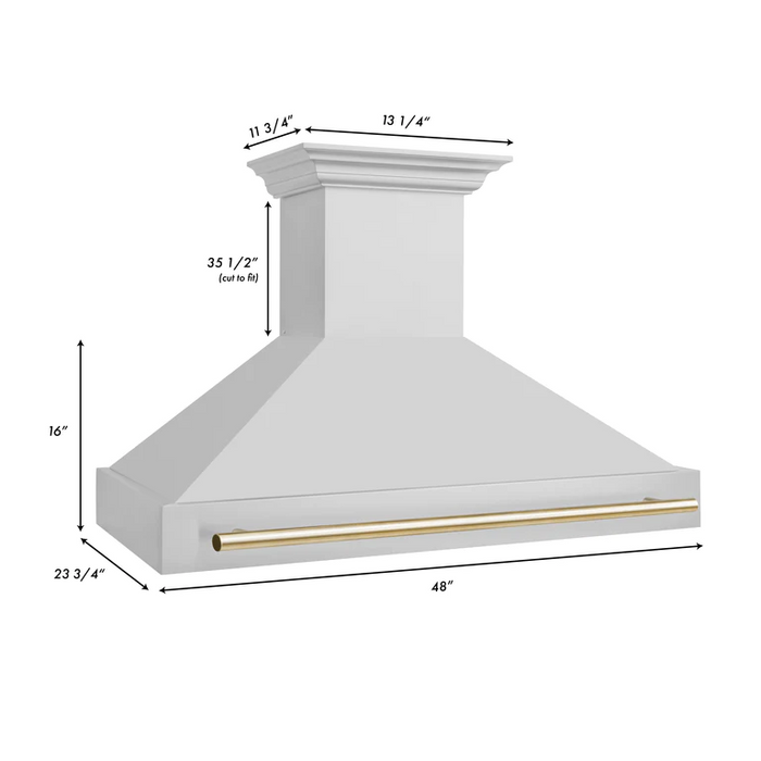 ZLINE Autograph Package - 48 in. Gas Range, Range Hood, 3 Rack Dishwasher, Refrigerator with Gold Accents - 4AKPR-RGRHDWM48-G