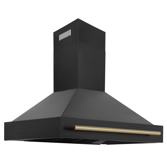 ZLINE Autograph Package - 48 In. Dual Fuel Range, Range Hood in Black Stainless Steel with Champagne Bronze Accents, 2AKP-RABRH48-CB