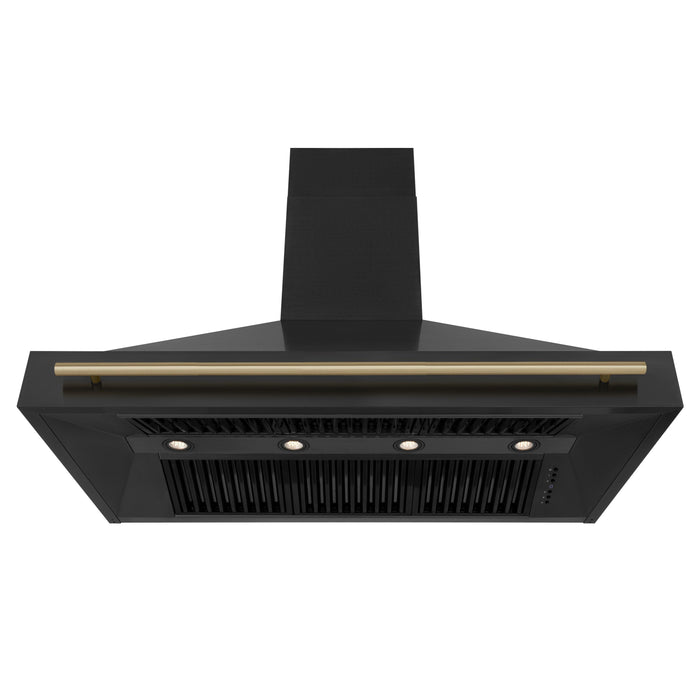 ZLINE 48" Autograph Edition Wall Mount Range Hood in Black Stainless Steel with Champagne Bronze Handle, BS655Z-48-CB