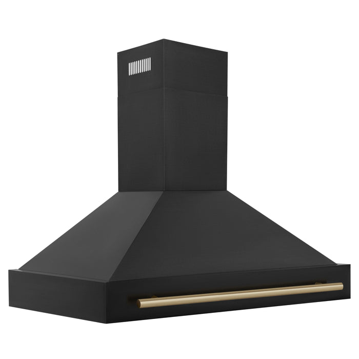 ZLINE 48" Autograph Edition Wall Mount Range Hood in Black Stainless Steel with Champagne Bronze Handle, BS655Z-48-CB