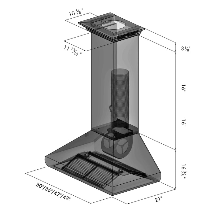 ZLINE 48" Professional Convertible Wall Mount Range Hood in Stainless Steel with Crown Molding, 587CRN-48