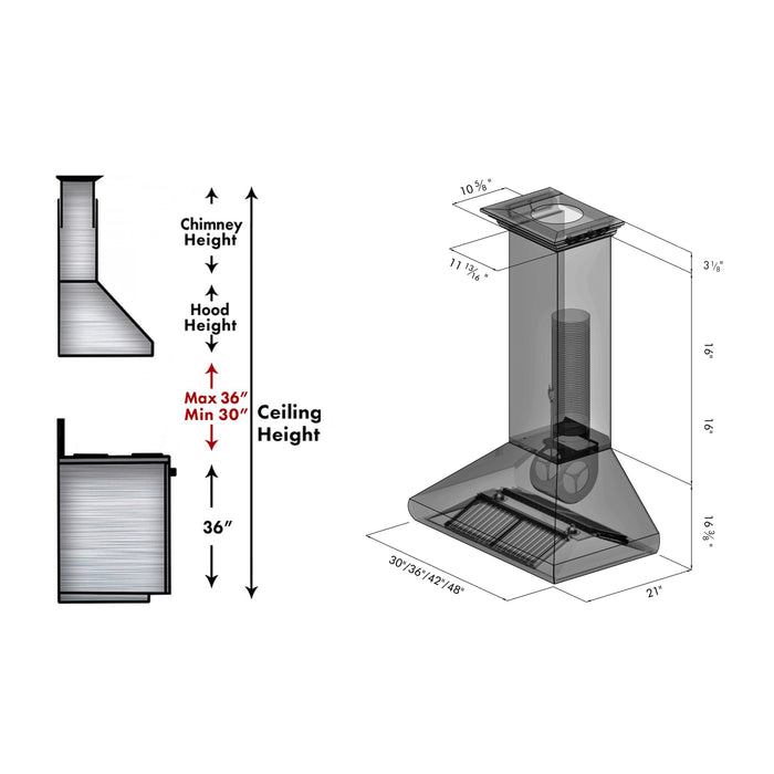 ZLINE 48" Professional Convertible Wall Mount Range Hood in Stainless Steel with Crown Molding, 587CRN-48