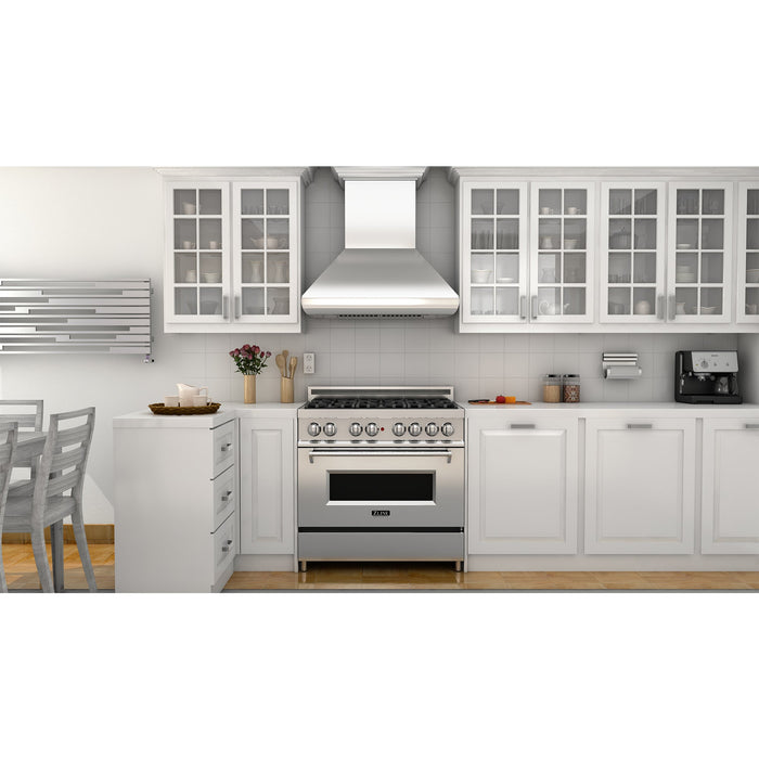 ZLINE 48" Professional Convertible Wall Mount Range Hood in Stainless Steel with Crown Molding, 587CRN-48