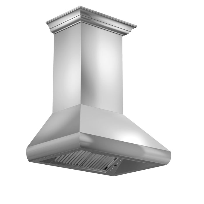 ZLINE 48" Professional Convertible Wall Mount Range Hood in Stainless Steel with Crown Molding, 587CRN-48