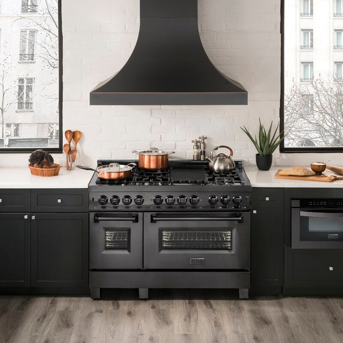 ZLINE Black Stainless Steel Appliance Package - 48 in. Dual Fuel Range, Range Hood, Microwave, Dishwasher, 4KP-RABRH48-MWDW