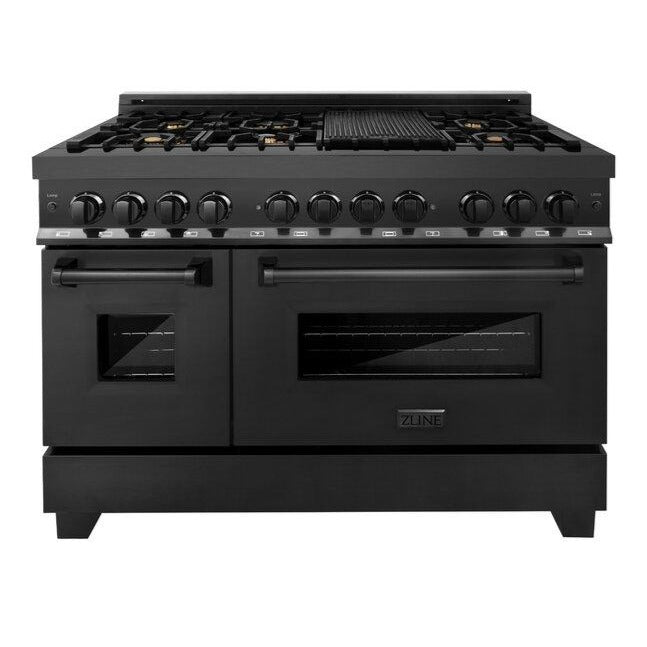 ZLINE Black Stainless Steel Appliance Package - 48 in. Dual Fuel Range, Range Hood, Microwave, Dishwasher, 4KP-RABRH48-MWDW