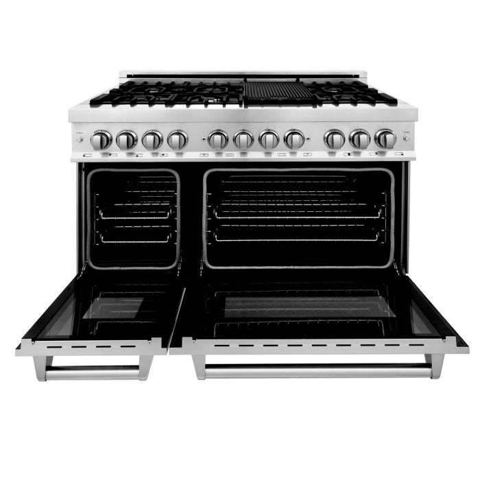 ZLINE Appliance Package - 48" Dual Fuel Range, Range Hood, Microwave, Dishwasher, Refrigerator with Water & Ice Dispenser