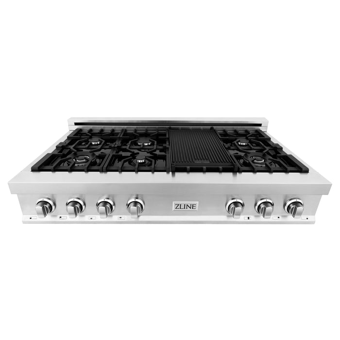 ZLINE 48" Rangetop with 7 Gas Burners & Griddle in Stainless Steel, RT48