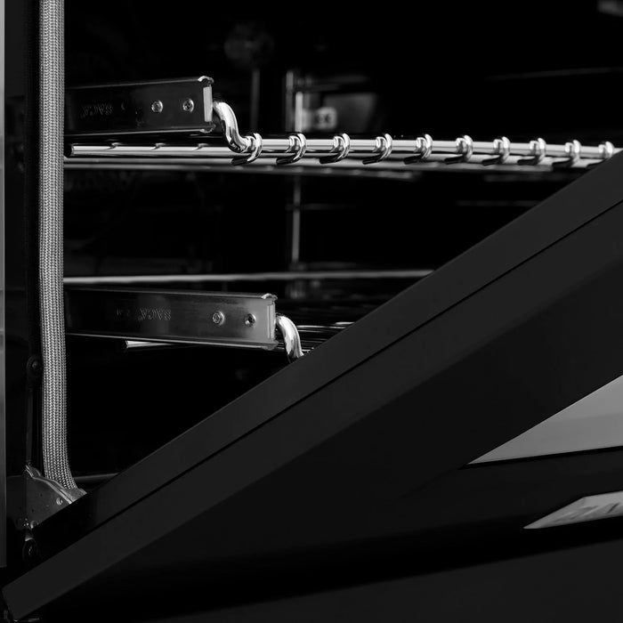 ZLINE 60" Dual Fuel Range in DuraSnow® Stainless Steel with Black Matte Doors, RAS-BLM-60