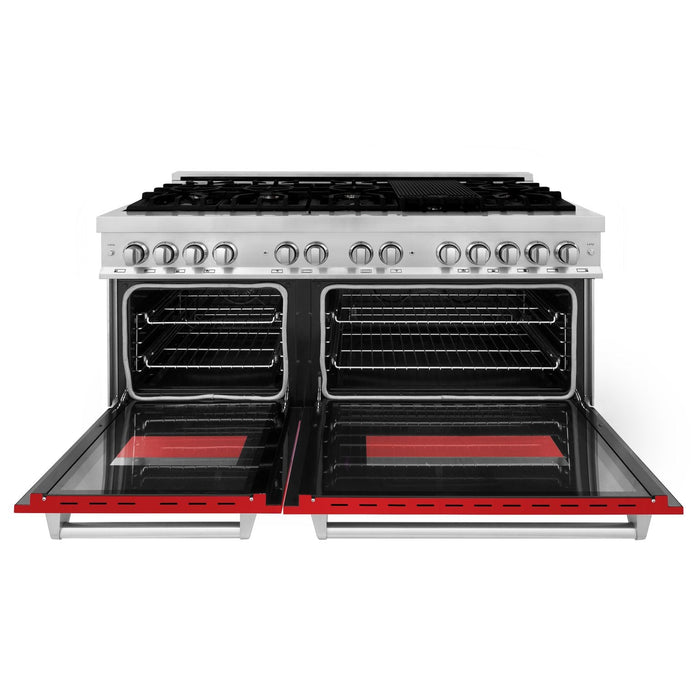 ZLINE 60" Dual Fuel Range in Stainless Steel with Red Matte Doors, RA-RM-60
