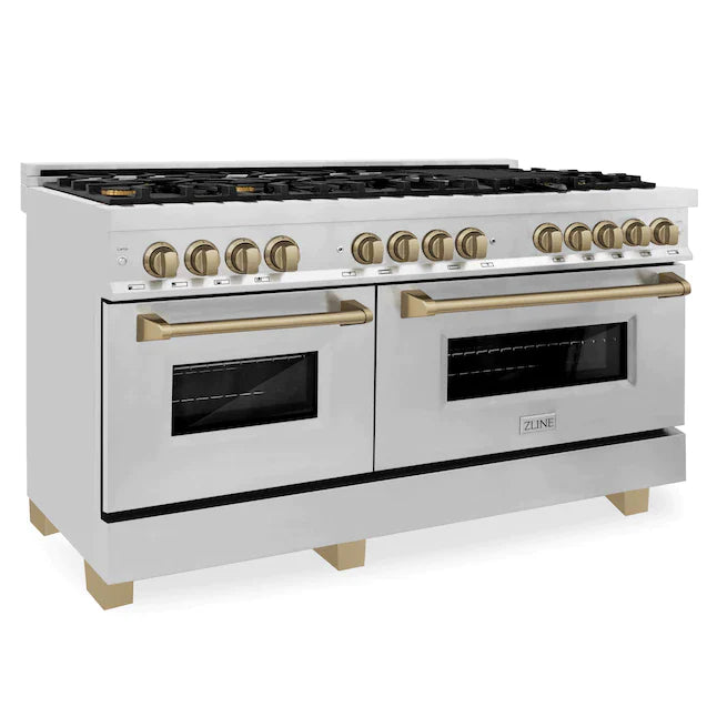 ZLINE 60" Autograph Edition Dual Fuel Range in Stainless Steel with Champagne Bronze Accents, RAZ-60-CB