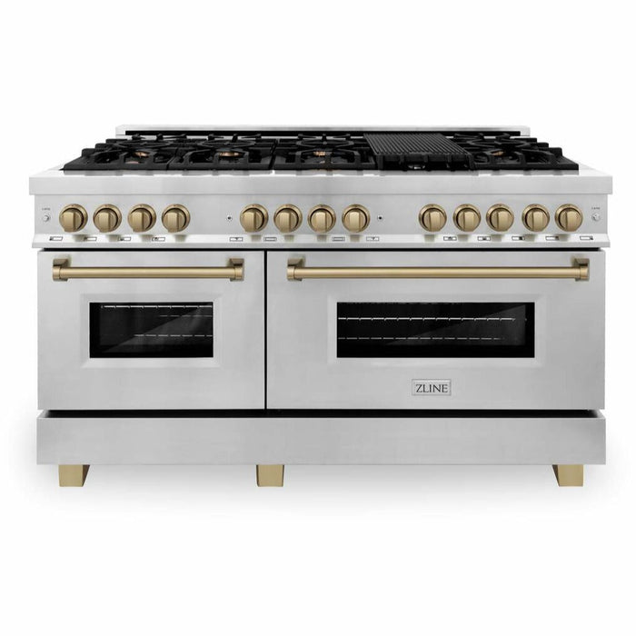 ZLINE 60" Autograph Edition Dual Fuel Range in Stainless Steel with Champagne Bronze Accents, RAZ-60-CB