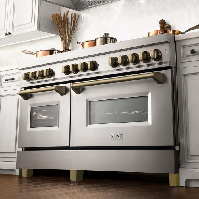 ZLINE 60" Autograph Edition Dual Fuel Range in Stainless Steel with Champagne Bronze Accents, RAZ-60-CB