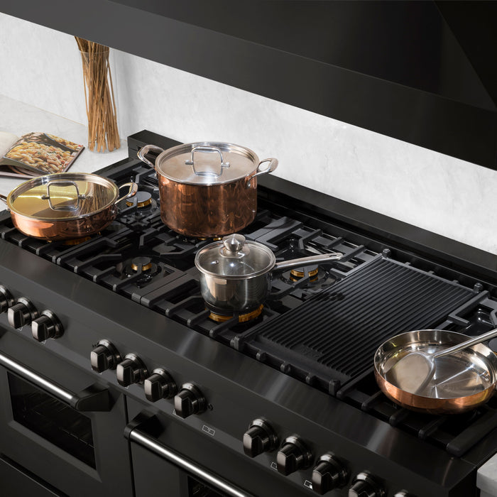 ZLINE 60" Dual Fuel Range in Black Stainless Steel with Brass Burners, RAB-BR-60