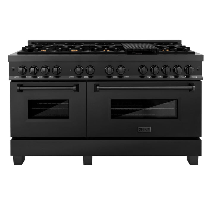 ZLINE 60" Dual Fuel Range in Black Stainless Steel with Brass Burners, RAB-BR-60