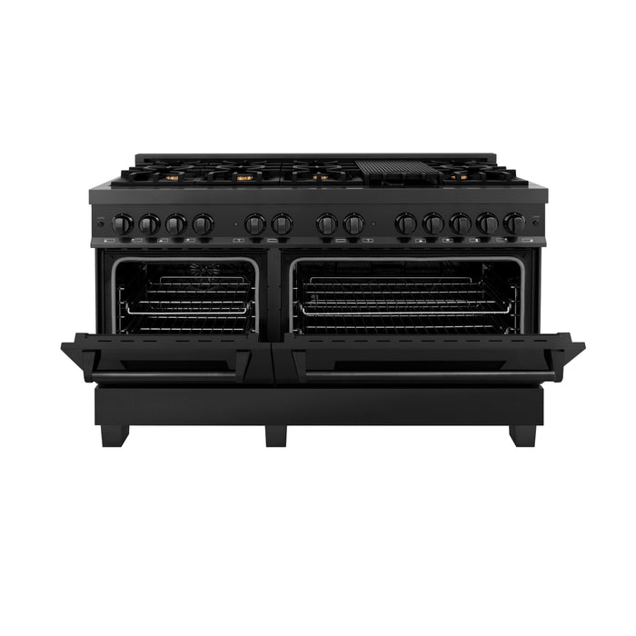 ZLINE 60" Dual Fuel Range in Black Stainless Steel with Brass Burners, RAB-BR-60