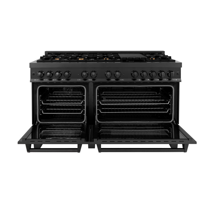 ZLINE 60" Dual Fuel Range in Black Stainless Steel with Brass Burners, RAB-BR-60