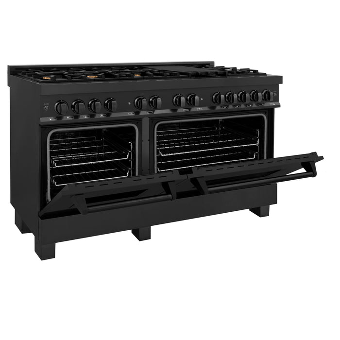 ZLINE 60" Dual Fuel Range in Black Stainless Steel with Brass Burners, RAB-BR-60