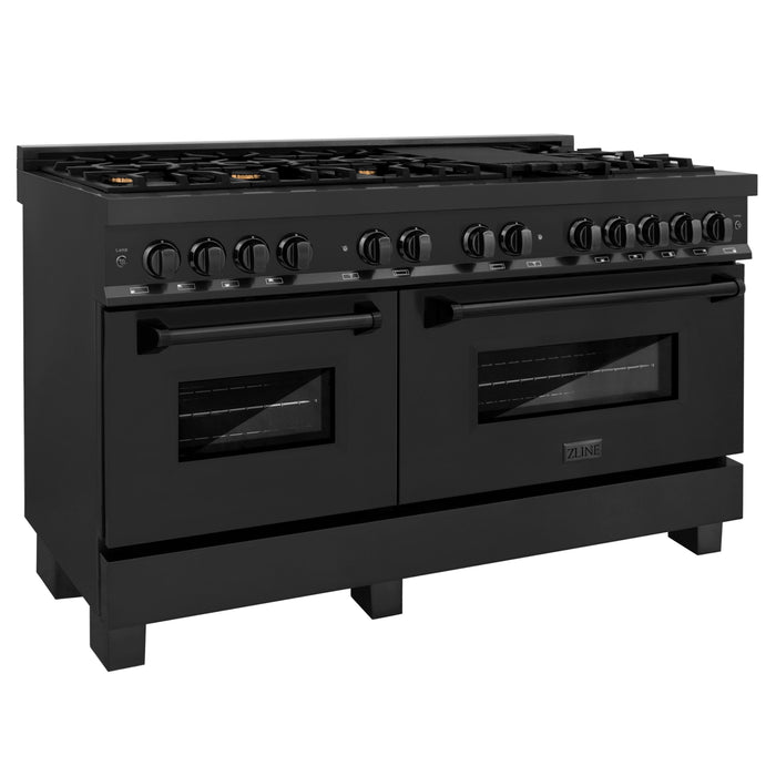 ZLINE 60" Dual Fuel Range in Black Stainless Steel with Brass Burners, RAB-BR-60