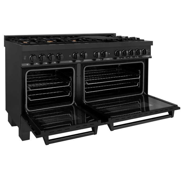 ZLINE 60" Dual Fuel Range in Black Stainless Steel with Brass Burners, RAB-BR-60