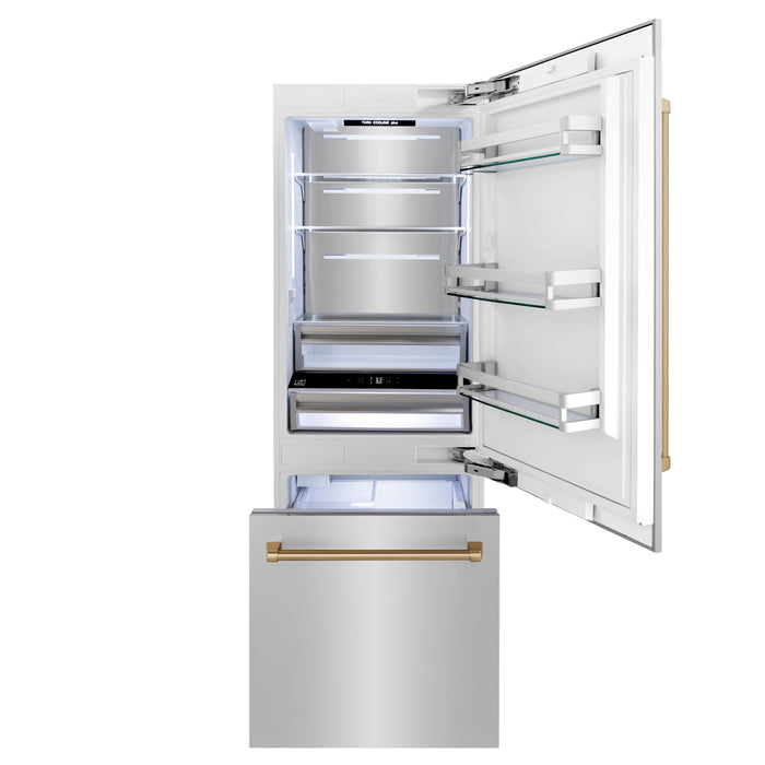 ZLINE 30" Autograph Edition Built-In Refrigerator in Stainless Steel with Champagne Bronze Accents, RBIVZ-304-30-CB