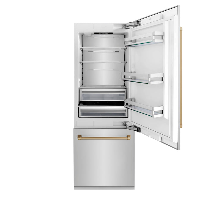 ZLINE 30" Autograph Edition Built-In Refrigerator in Stainless Steel with Champagne Bronze Accents, RBIVZ-304-30-CB