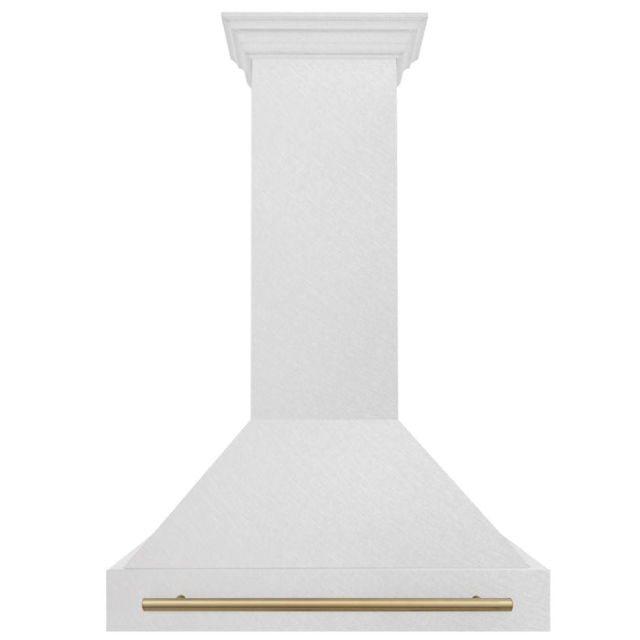 ZLINE 36" Autograph Edition Wall Mount Range Hood in DuraSnow® Stainless Steel with DuraSnow® Shell and Champagne Bronze Handle, 8654SNZ-36-CB